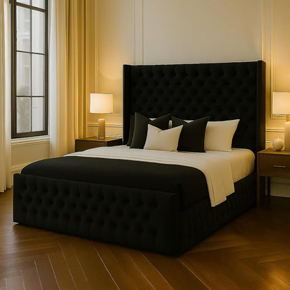 🛏️ Atomic Sleep™️ Luxury Chesterfield Wingback Bed — King Size with Gas Lift Storage