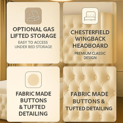 🛏️ Atomic Sleep™️ Luxury Chesterfield Wingback Bed — King Size with Gas Lift Storage